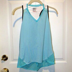 Lucky in Love Blue Racerback Tennis Golf Activewear Top w/Mesh Back Slit XS 0-2